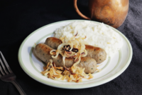 Vegan bangers and cauliflower mash
