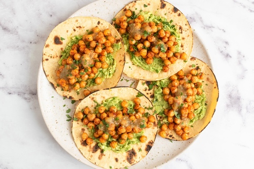 Spiced chickpea & smashed avocado tacos
