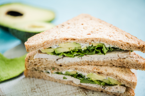 Turkey, avocado, goat cheese sandwich