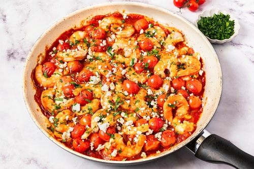 Shrimp tomatoes & feta skillet