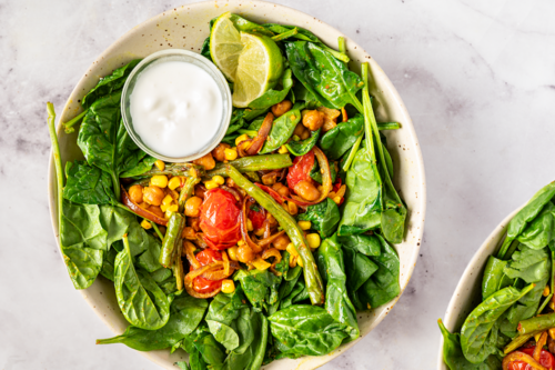 Turmeric veggie salad with lime yogurt