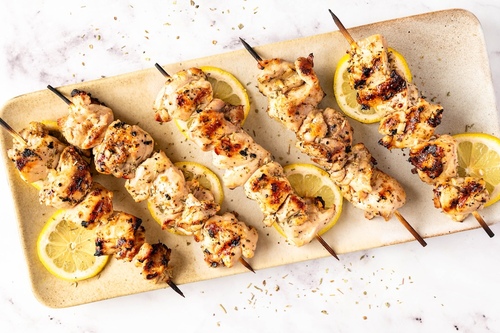 Lemony chicken thigh skewers