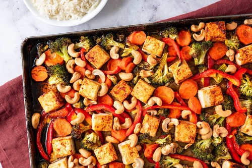 Cashew tofu veggie sheet pan
