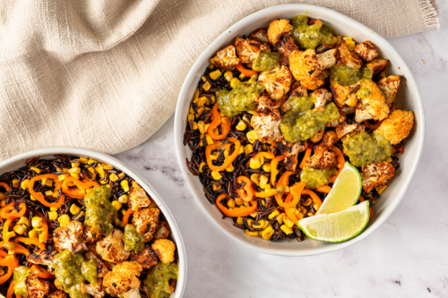 Salsa verde cauliflower & wild rice bowl