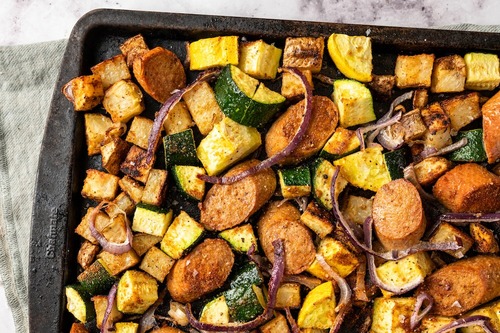 Sheet pan chipotle chicken sausage