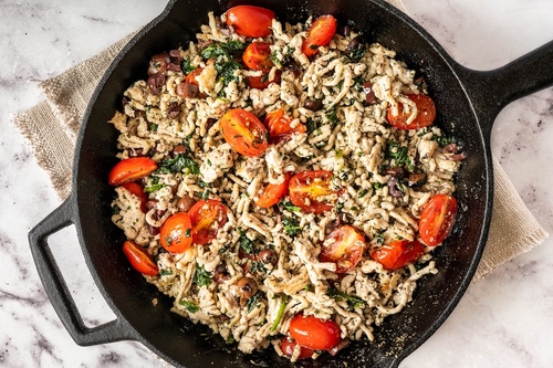 Mediterranean ground chicken skillet