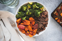 Beef-broccoli-sweet potato bowl