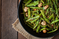Marinated chicken-snap pea-cauliflower rice bowl