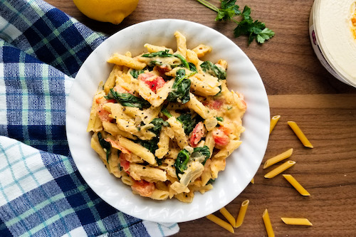 Spinach & hummus pasta - Strongr Fastr: AI Nutrition, Workouts, and Meal Planner